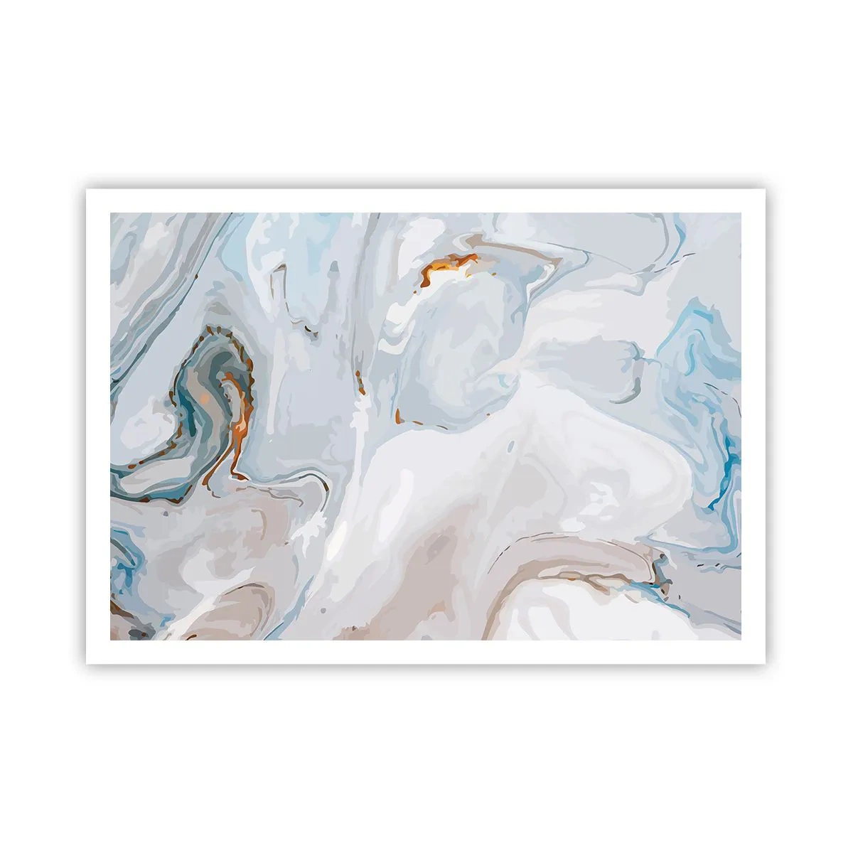 Affiche - Poster - Vagues abstraites dans des tons de bleu et de blanc - 100x70cm - Blanc surélevé - Décoration murale moderne pour le salon et la chambre ARTTOR