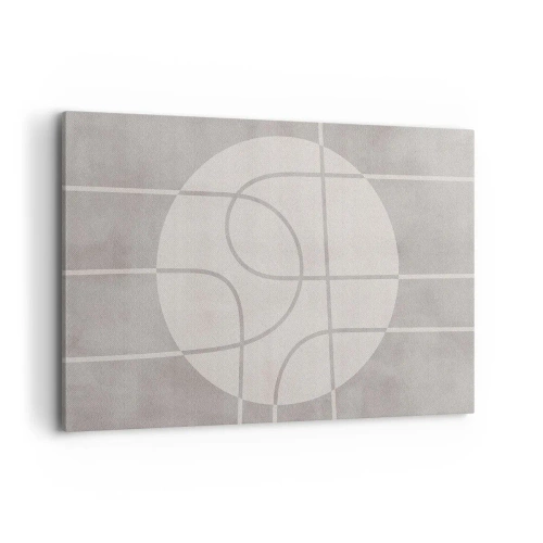Impression sur toile - Image sur toile - Motif géométrique dans les tons de gris et de blanc - 120x80cm - Circulaire et tout droit - Décoration murale moderne pour le salon et la chambre ARTTOR