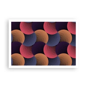 Affiche - Poster - Cercles géométriques dans des tons de rose, violet et or - 100x70cm - Dans un rythme circulaire - Décoration murale moderne pour le salon et la chambre ARTTOR