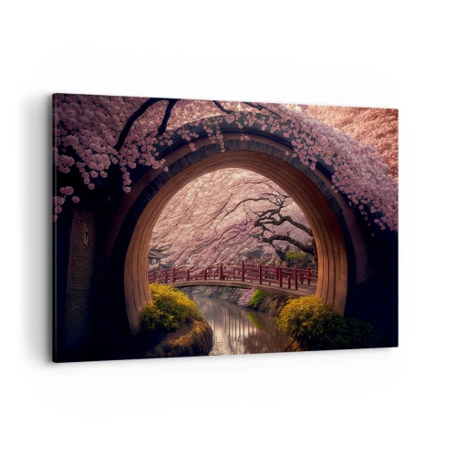 Impression sur toile - Image sur toile - Un pont japonais traditionnel entouré de fleurs de cerisier - 120x80cm - Printemps japonais - Décoration murale moderne pour le salon et la chambre ARTTOR