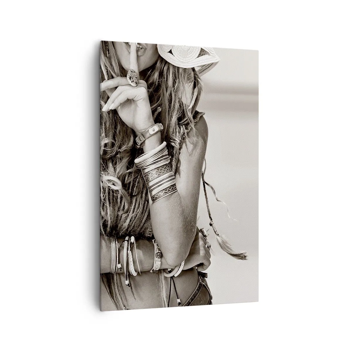 Impression sur toile - Image sur toile - Portrait d'une femme bohème avec des bijoux - 80x120cm - Comment va la fille - Décoration murale moderne pour le salon et la chambre ARTTOR