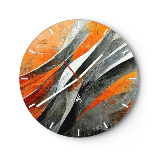 Horloge murale - Pendule murale - Des stries dynamiques d'orange, de noir et de gris - 30x30cm - Chaleur et froid - Décoration murale moderne pour le salon, la cuisine et la chambre ARTTOR