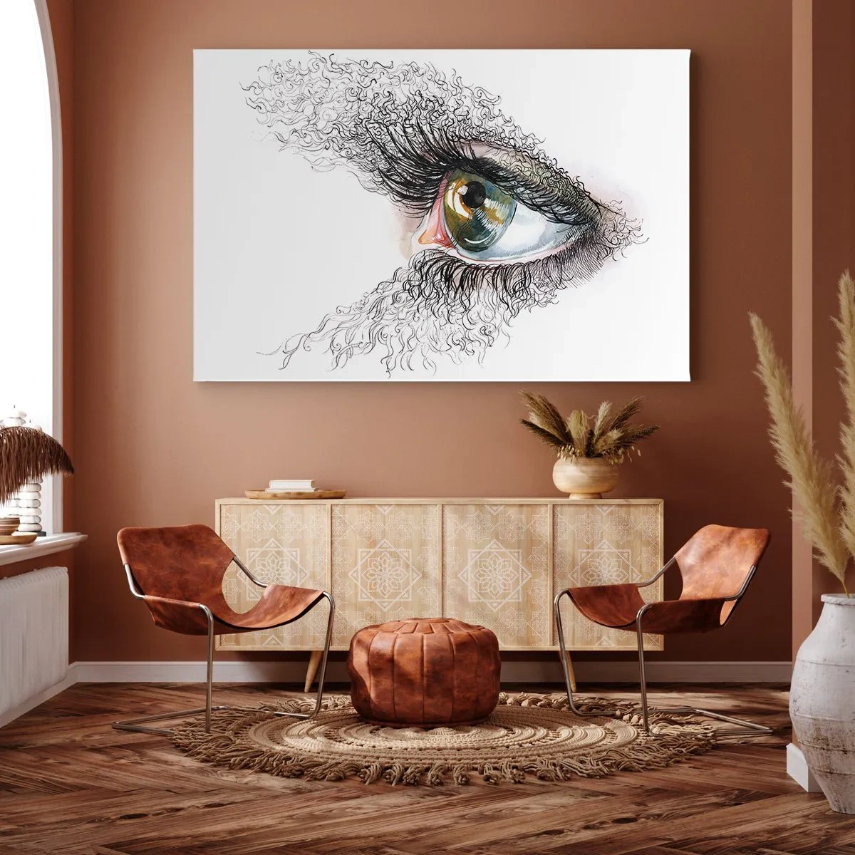 Impression sur toile - Image sur toile - Un œil artistique avec un iris jaune-vert et des détails complexes. - 120x80cm - Regarde droit dans l'âme - Décoration murale moderne pour le salon et la chambre ARTTOR