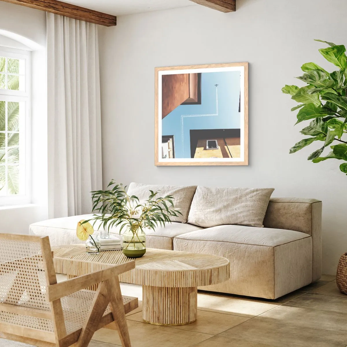 Affiche dans un chêne clair - Poster - Au-dessus du labyrinthe de la ville - 30x30 cm