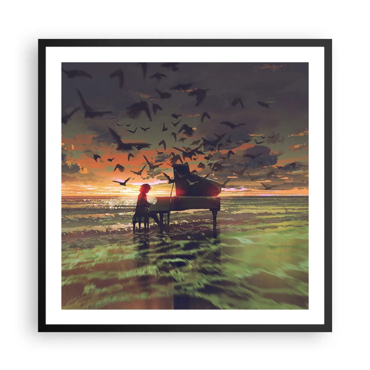 Affiche dans un cadre noir - Poster - Concert pour piano et vagues - 60x60 cm