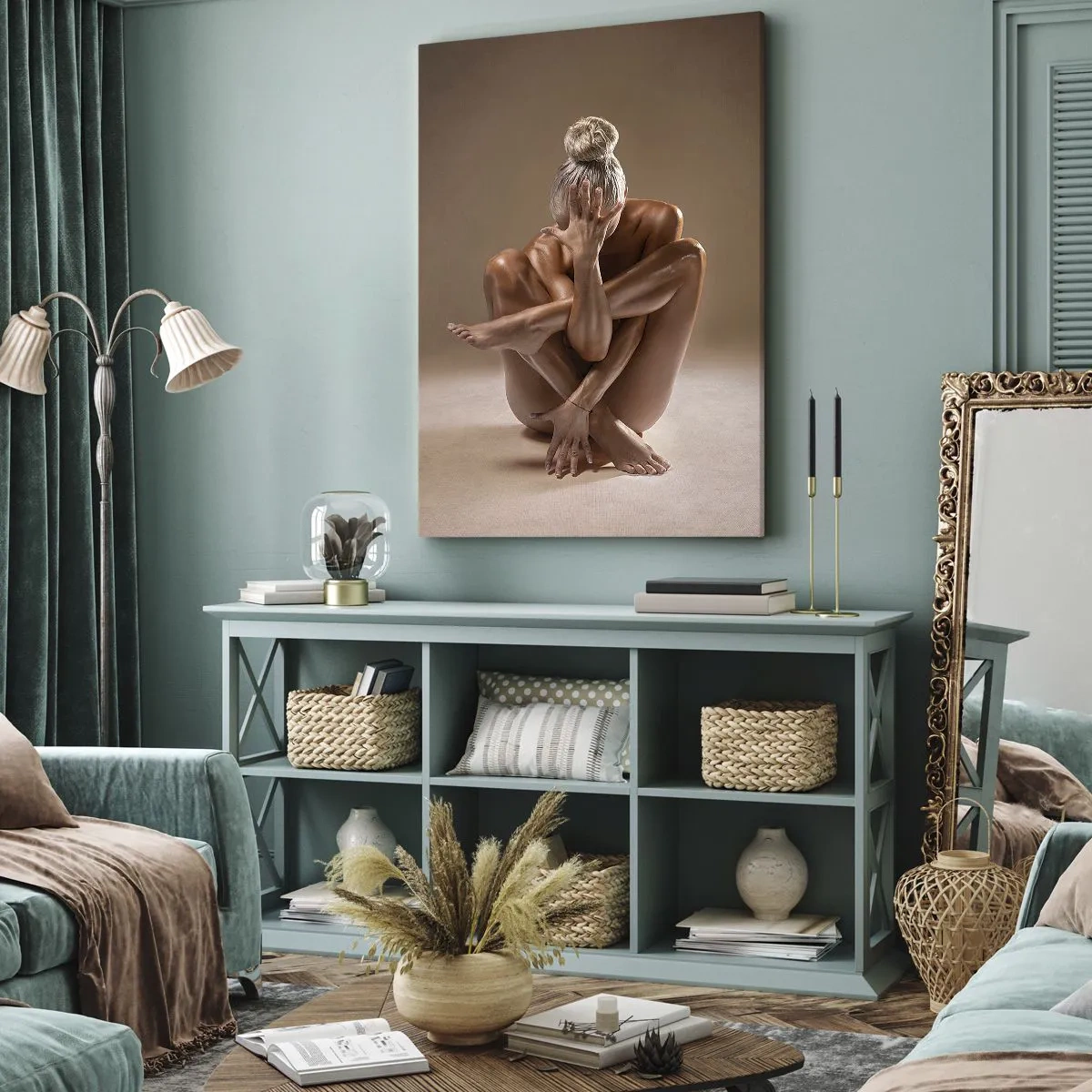 Impression sur toile - Image sur toile - Silhouette artistique d'une femme sur fond beige - 80x120cm - Unité du corps et de l'âme - Décoration murale moderne pour le salon et la chambre ARTTOR