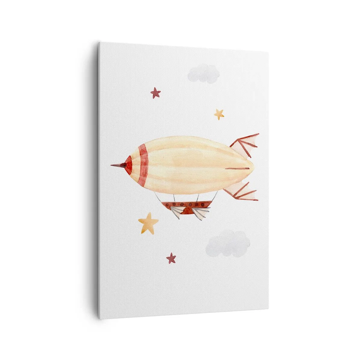 Impression sur toile - Image sur toile - Un dirigeable peint à la main sur fond d'étoiles - 70x100cm - Dirigeable - Décoration murale moderne pour le salon et la chambre ARTTOR