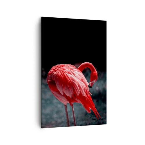 Impression sur toile - Image sur toile - Un flamant rose sur fond vert foncé - 80x120cm - Poème cramoisi de la nature - Décoration murale moderne pour le salon et la chambre ARTTOR