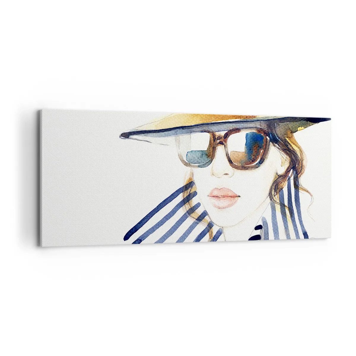 Impression sur toile - Image sur toile - Portrait d'une femme portant un chapeau et des lunettes de soleil - 120x50cm - La Floride vous souhaite la bienvenue ! - Décoration murale moderne pour le salon et la chambre ARTTOR