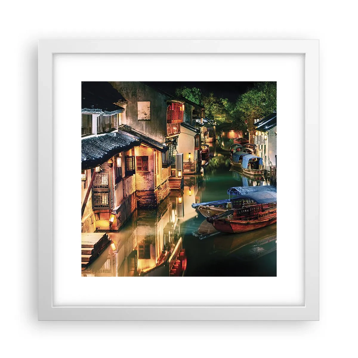 Affiche dans un cadre blanc - Poster - Soirée dans une rue chinoise - 30x30 cm