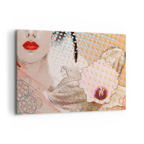 Impression sur toile - Image sur toile - Œuvre d'art abstraite avec un motif de bouche et d'orchidée - 120x80cm - Héroïne de bande dessinée - Décoration murale moderne pour le salon et la chambre ARTTOR