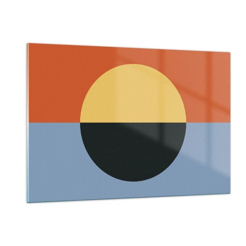 Impression sur verre - Image sur verre - Composition abstraite avec un cercle dans des tons chauds et froids - 120x80cm - Composition de chaleur et de fraîcheur - Décoration murale moderne pour le salon et la chambre ARTTOR