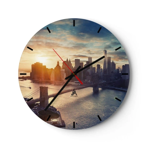 Horloge murale - Pendule murale - Panorama de la ville au coucher du soleil avec un pont et une rivière en arrière-plan - 30x30cm - Monument de la culture occidentale - Décoration murale moderne pour le salon, la cuisine et la chambre ARTTOR