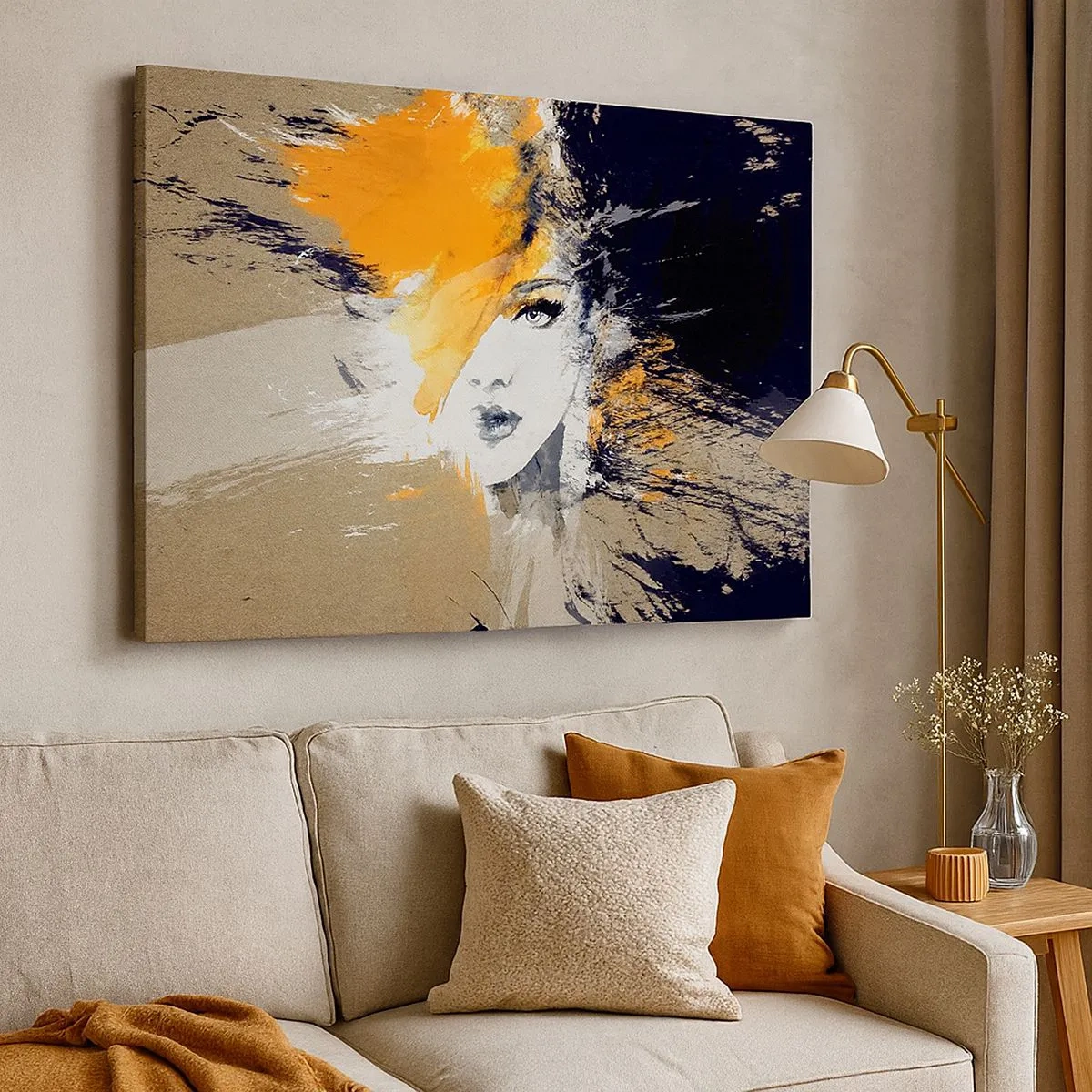 Impression sur toile - Image sur toile - Portrait abstrait d'une femme aux couleurs intenses - 70x50cm - Et la lumière fut - Décoration murale moderne pour le salon et la chambre ARTTOR