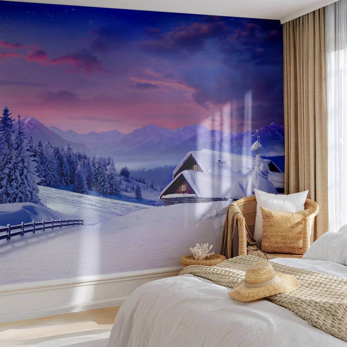 Papier Peint Photo Standard Eco - Douce nuit - Paysage, Hiver, Alpes - 400x280 cm