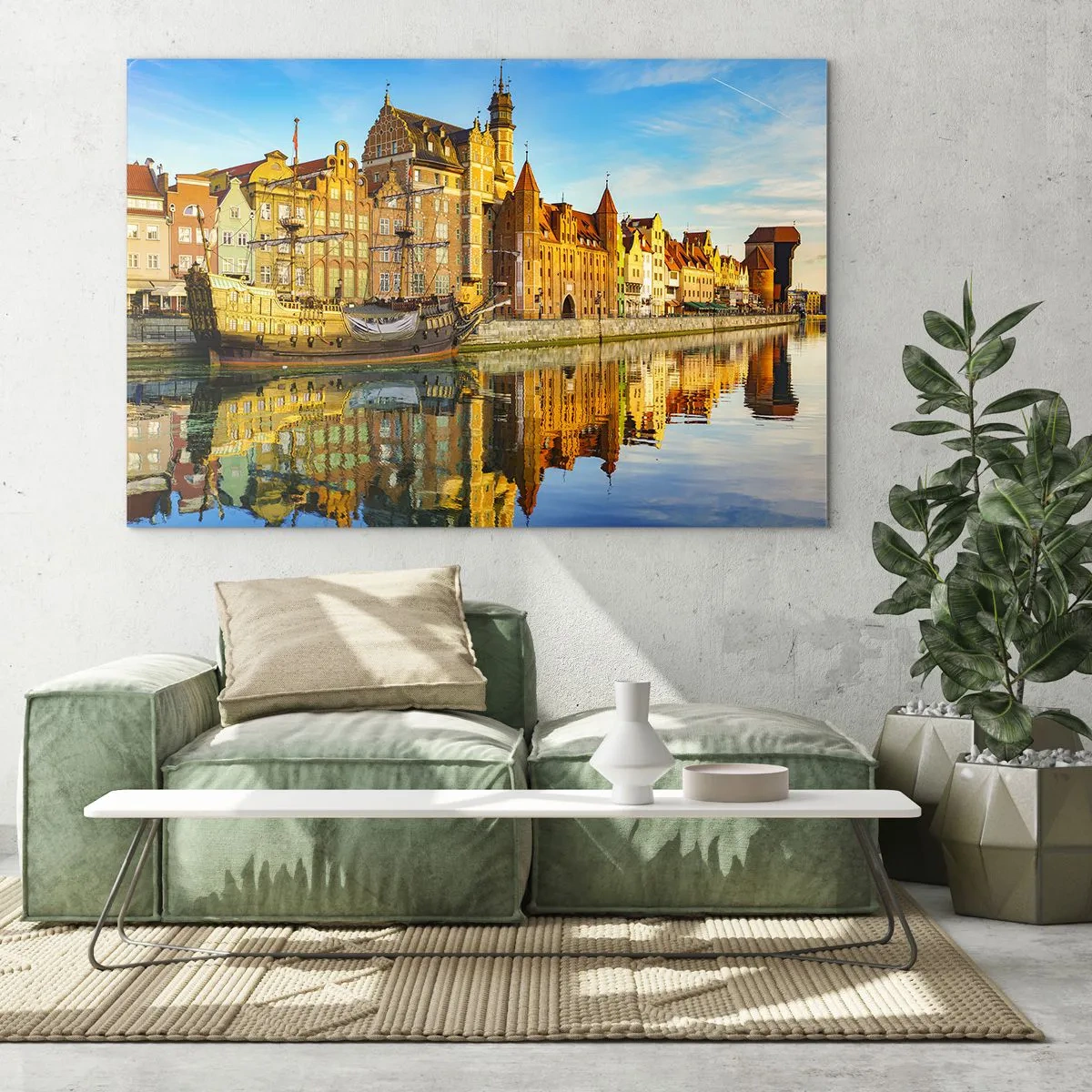 Impression sur verre - Image sur verre - La vieille ville de Gdańsk avec un reflet dans l'eau - 100x70cm - Reflet dans le miroir du passé - Décoration murale moderne pour le salon et la chambre ARTTOR