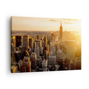 Impression sur toile - Image sur toile - Skyline de New York au coucher du soleil avec vue sur l'Empire State Building - 70x50cm - Grandir au soleil - Décoration murale moderne pour le salon et la chambre ARTTOR