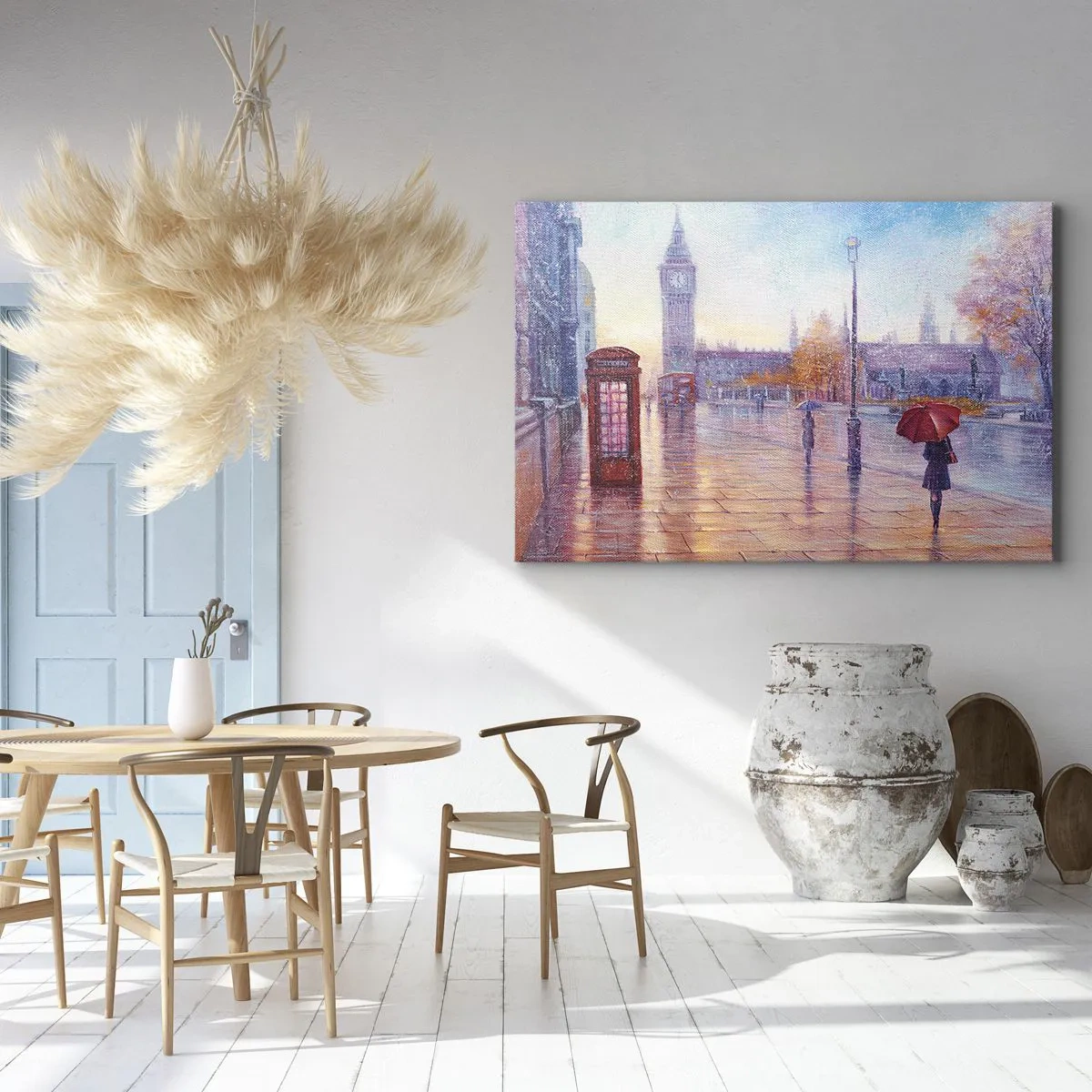 Impression sur toile - Image sur toile - Rue de Londres avec Big Ben un jour de pluie - 120x80cm - Jour automnal londonien - Décoration murale moderne pour le salon et la chambre ARTTOR