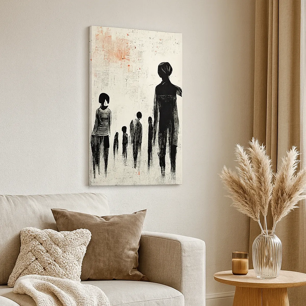 Impression sur toile - Image sur toile - Figures dans une composition monochrome sur fond clair - 50x70cm - Contre la solitude - Décoration murale moderne pour le salon et la chambre ARTTOR