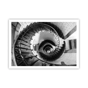 Affiche - Poster - Photographie en noir et blanc d'un escalier en colimaçon avec une perspective de haut en bas - 100x70cm - De plus en plus haut - Décoration murale moderne pour le salon et la chambre ARTTOR