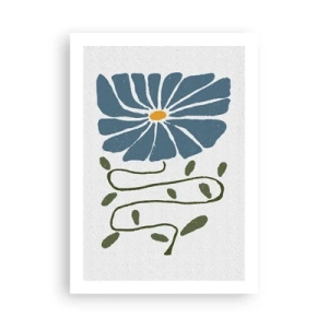 Affiche - Poster - Une fleur bleue avec une tige sinueuse sur un fond clair - 50x70cm - Une branche à une fleur - Décoration murale moderne pour le salon et la chambre ARTTOR