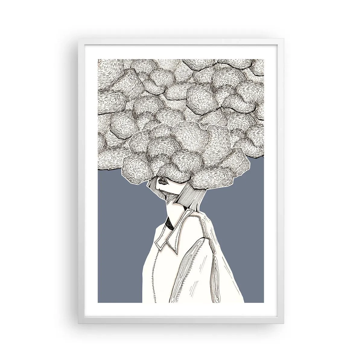 Affiche dans un cadre blanc - Poster - La tête dans les nuages - 50x70 cm