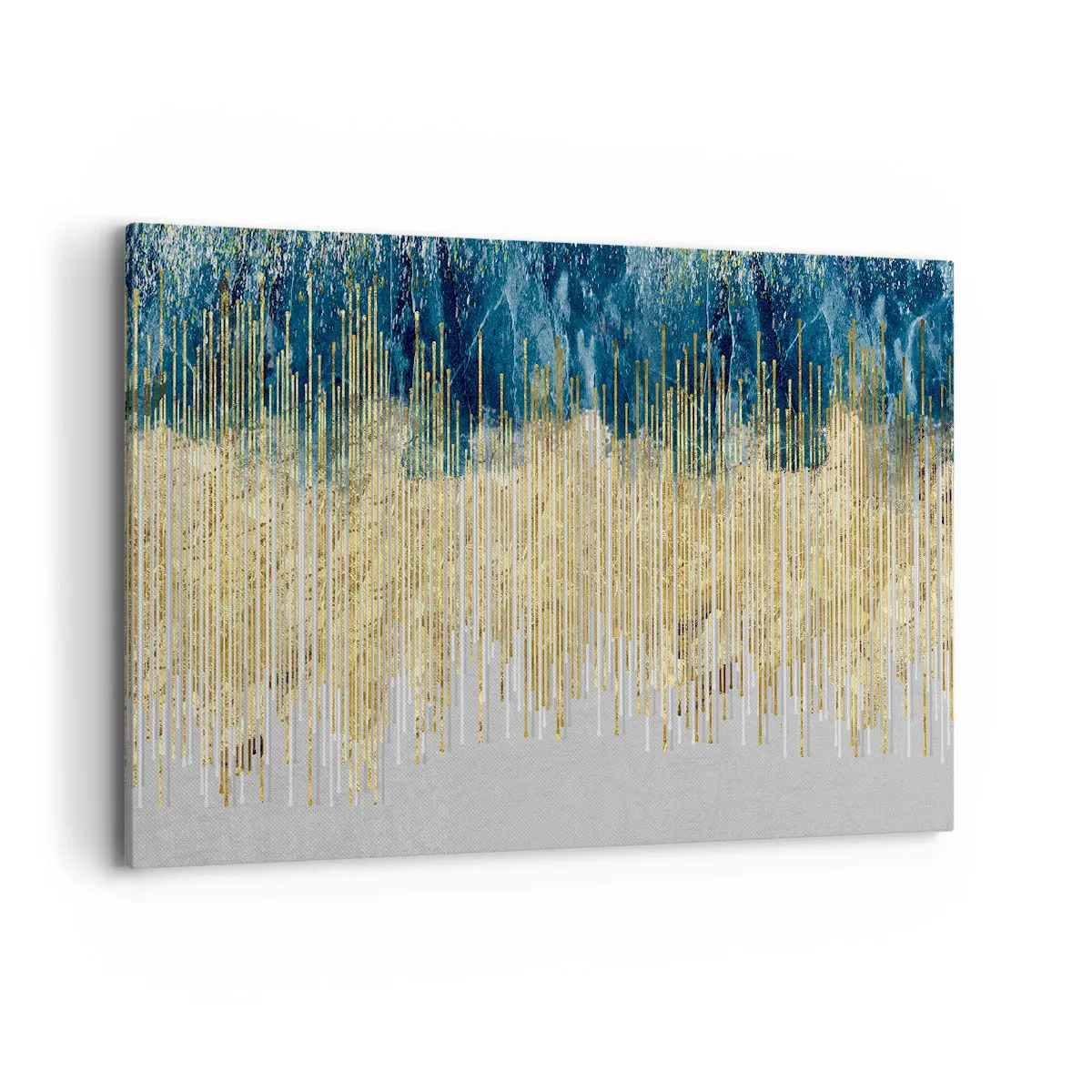 Impression sur toile - Image sur toile - Lignes dorées sur fond d'abstraction bleu marine et gris - 120x80cm - Bordure dorée - Décoration murale moderne pour le salon et la chambre ARTTOR