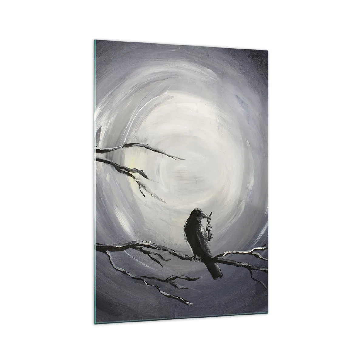 Impression sur verre - Image sur verre - Oiseau noir sur une branche au clair de lune - 70x100cm - La clé du mystère de la nuit - Décoration murale moderne pour le salon et la chambre ARTTOR