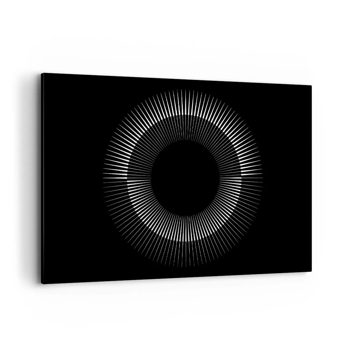 Impression sur toile - Image sur toile - Cercle graphique avec des rayons en noir et blanc - 120x80cm - Soleil noir - Décoration murale moderne pour le salon et la chambre ARTTOR