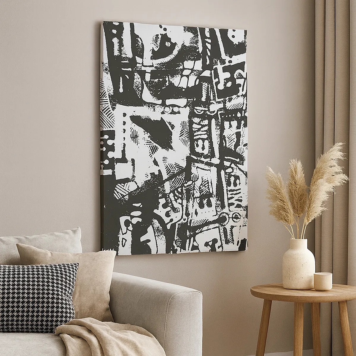 Impression sur toile - Image sur toile - Motif rétro monochrome abstrait - 50x70cm - Ordre ou chaos? - Décoration murale moderne pour le salon et la chambre ARTTOR