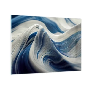Impression sur verre - Image sur verre - Abstraction dynamique dans les tons de bleu et de blanc - 70x50cm - La fluidité du bleu et du blanc - Décoration murale moderne pour le salon et la chambre ARTTOR