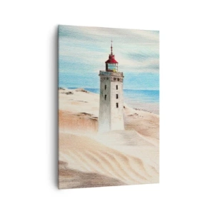 Impression sur toile - Image sur toile - Un phare entouré de dunes de sable et d'un ciel bleu - 70x100cm - Toujours regarder la mer - Décoration murale moderne pour le salon et la chambre ARTTOR