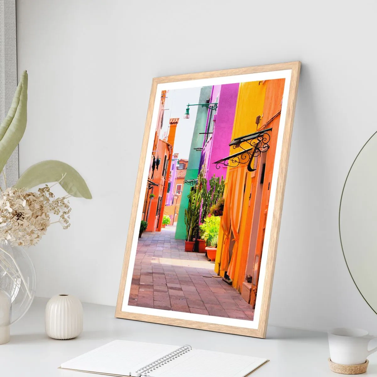 Affiche dans un chêne clair - Poster - Allée arc-en-ciel - 50x70 cm