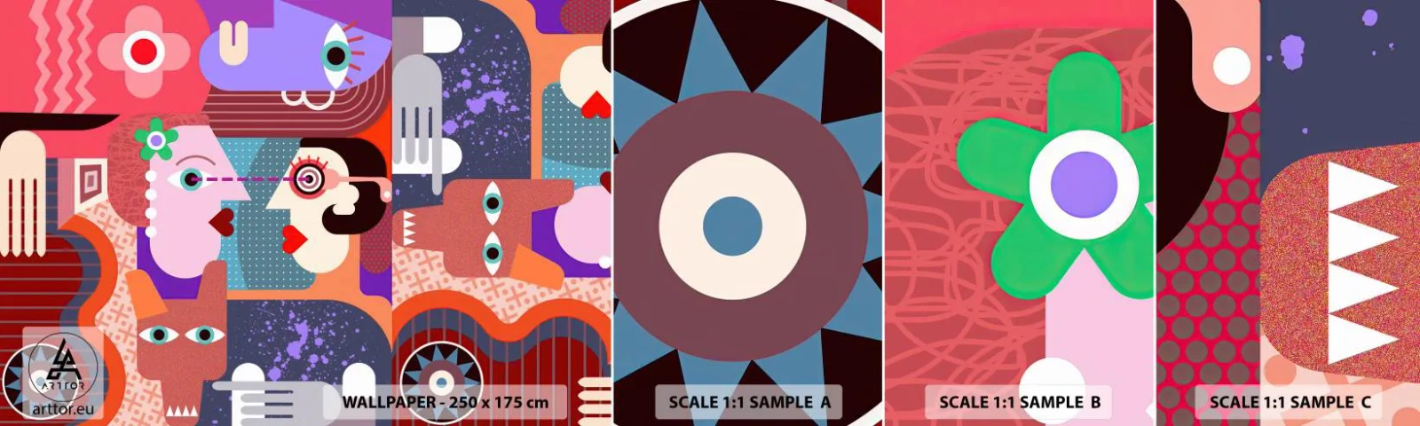 Échantillon De Papier Peint Standard Eco - Les yeux dans les yeux - Abstraction, Morceau, Visages - 100x30 cm