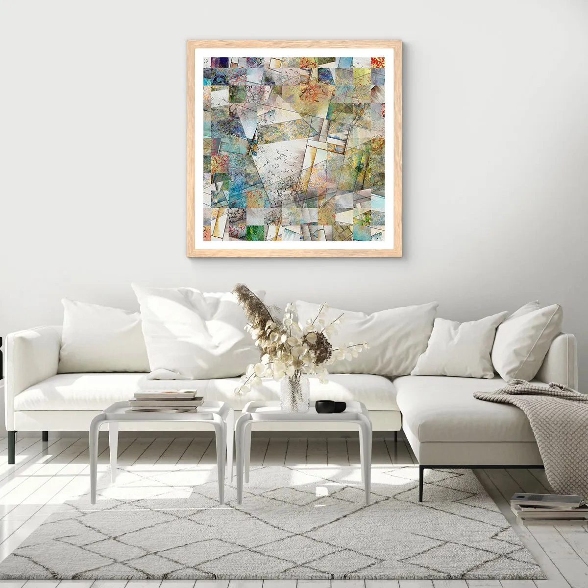 Affiche dans un chêne clair - Poster - Remaniement géométrique - 50x50 cm