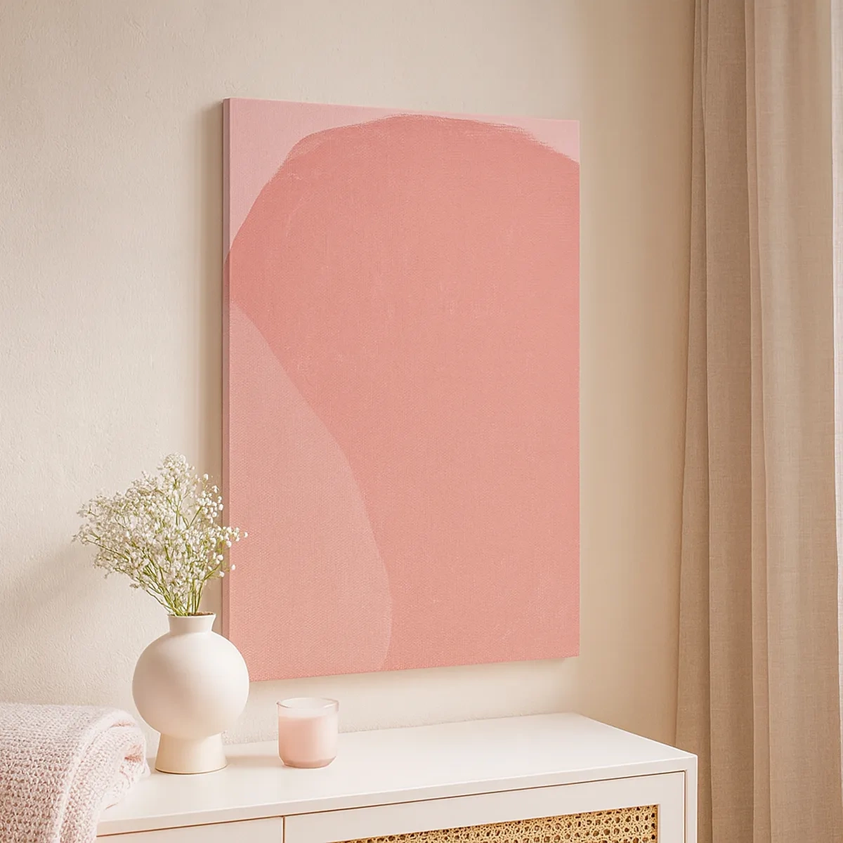 Impression sur toile - Image sur toile - Abstraction délicate dans des tons de rose, formes organiques et minimalisme - 50x70cm - Composition organique en rose - Décoration murale moderne pour le salon et la chambre ARTTOR