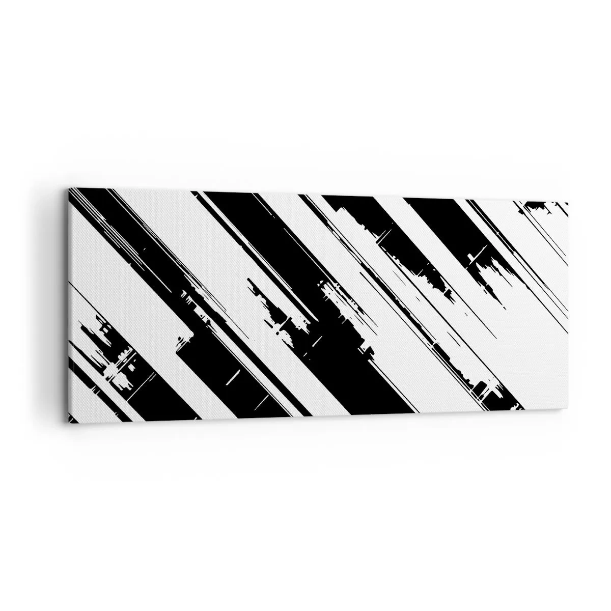 Impression sur toile - Image sur toile - Lignes noires et blanches et motifs géométriques dans un style moderne - 120x50cm - Une composition intense et dynamique - Décoration murale moderne pour le salon et la chambre ARTTOR
