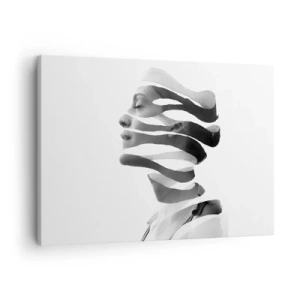 Impression sur toile - Image sur toile - Portrait noir et blanc d'une femme avec un effet rayé surréaliste - 70x50cm - Portrait surréaliste - Décoration murale moderne pour le salon et la chambre ARTTOR
