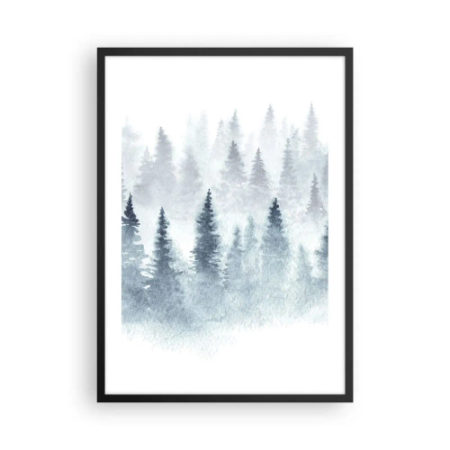 Affiche dans un cadre noir - Poster - Paysage à l'aquarelle avec une forêt dans le brouillard - 50x70cm - Enveloppé de brouillard - Décoration murale moderne pour le salon et la chambre ARTTOR