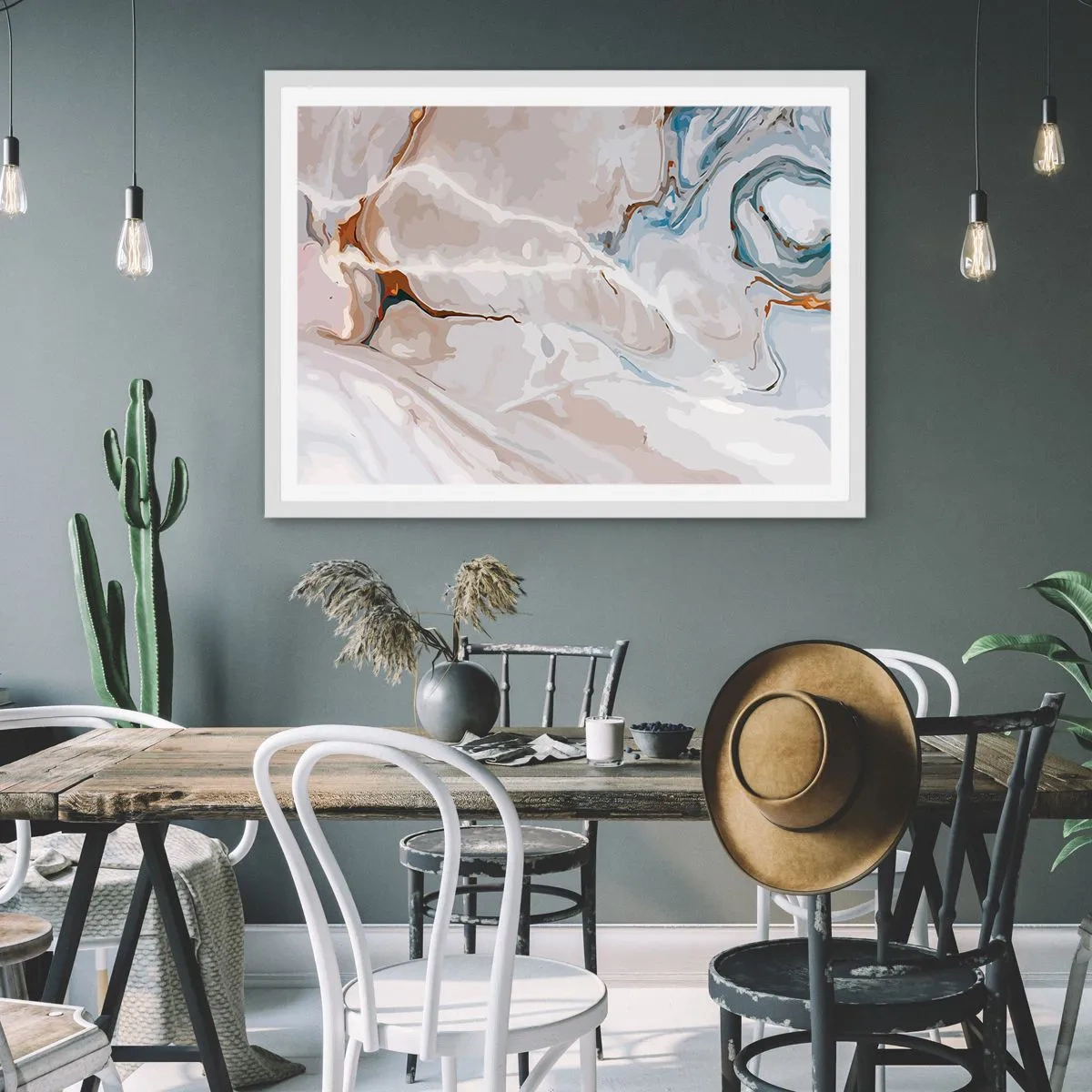 Affiche dans un cadre blanc - Poster - Le bleu serpente sous le blanc - 50x40 cm