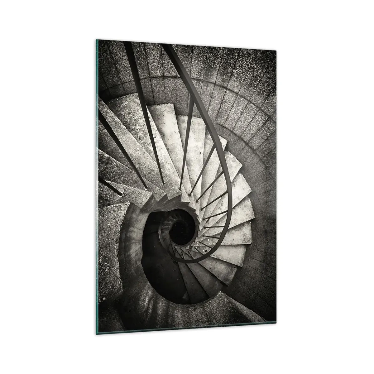 Impression sur verre - Image sur verre - Escalier en colimaçon noir et blanc de style moderne - 80x120cm - En haut des escaliers, en bas des escaliers - Décoration murale moderne pour le salon et la chambre ARTTOR