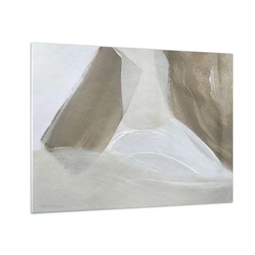 Impression sur verre - Image sur verre - Une abstraction délicate en blanc et beige avec des traits doux. - 70x50cm - Une vague de blanc - Décoration murale moderne pour le salon et la chambre ARTTOR