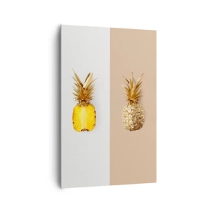 Impression sur toile - Image sur toile - La moitié d'un ananas frais et doré sur un fond contrasté - 80x120cm - Ananas pour nous - Décoration murale moderne pour le salon et la chambre ARTTOR