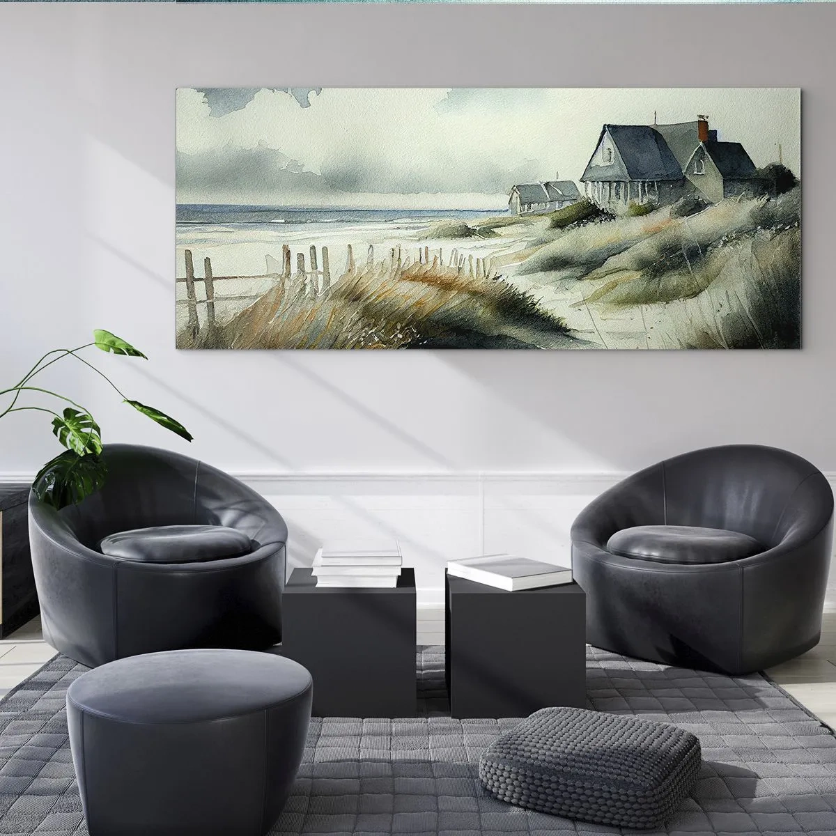 Impression sur verre - Image sur verre - Une maison de bord de mer entourée d'herbe et surplombant la mer - 140x50cm - Loin de l'agitation - Décoration murale moderne pour le salon et la chambre ARTTOR