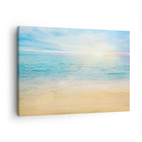 Impression sur toile - Image sur toile - Une plage avec une mer turquoise et un ciel clair - 70x50cm - Le grand bleu - Décoration murale moderne pour le salon et la chambre ARTTOR