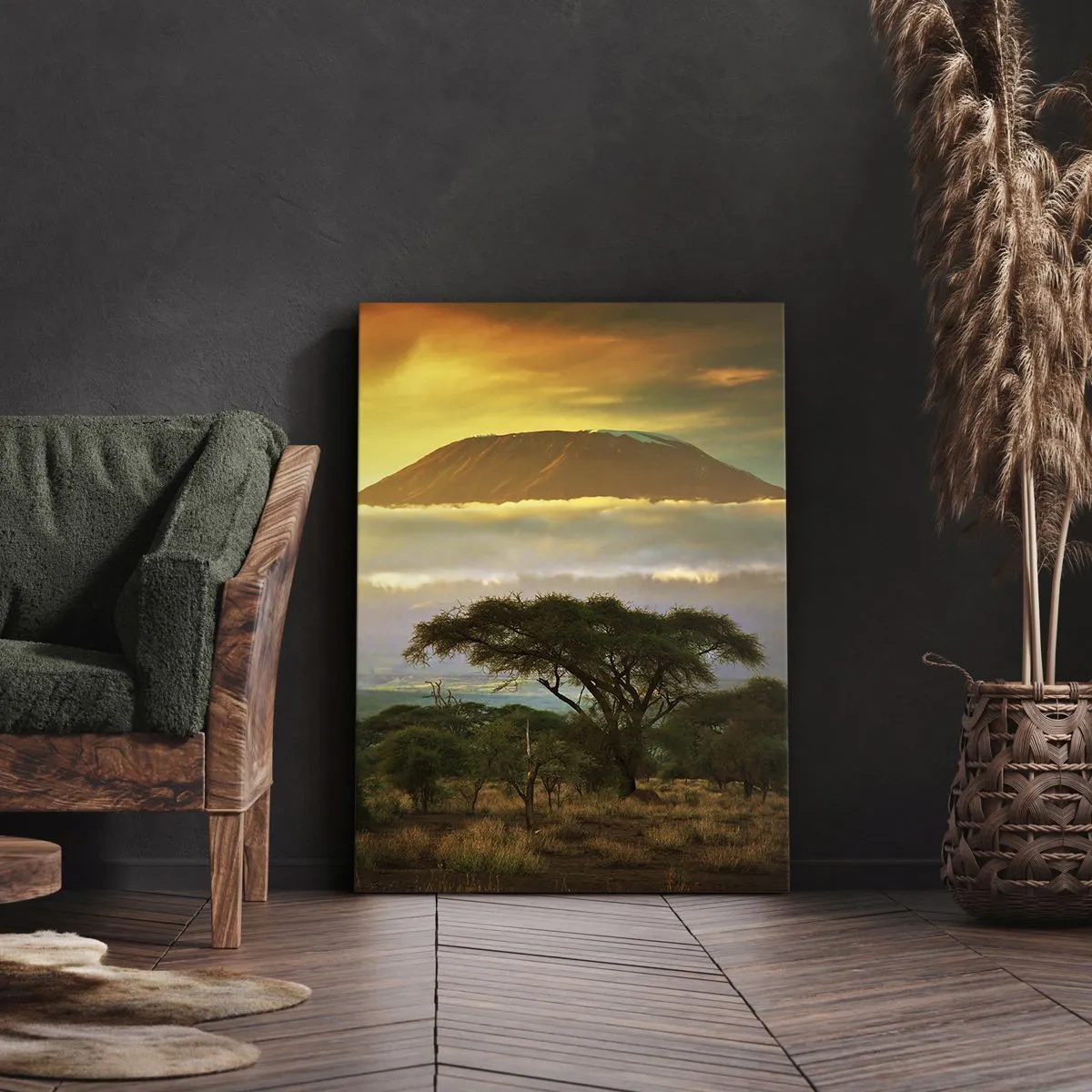 Impression sur toile - Image sur toile - Paysage africain avec le Kilimandjaro au lever du soleil - 70x100cm - Un rêve de voyageur - Décoration murale moderne pour le salon et la chambre ARTTOR
