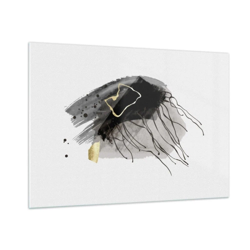 Impression sur verre - Image sur verre - Composition abstraite de noir et d'or sur fond blanc - 100x70cm - En noir et en or - Décoration murale moderne pour le salon et la chambre ARTTOR