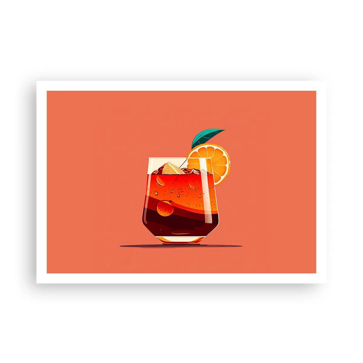 Affiche - Poster - Un verre de boisson et une tranche d'orange sur un fond orange - 100x70cm - Rafraîchissement d'été - Décoration murale moderne pour le salon et la chambre ARTTOR