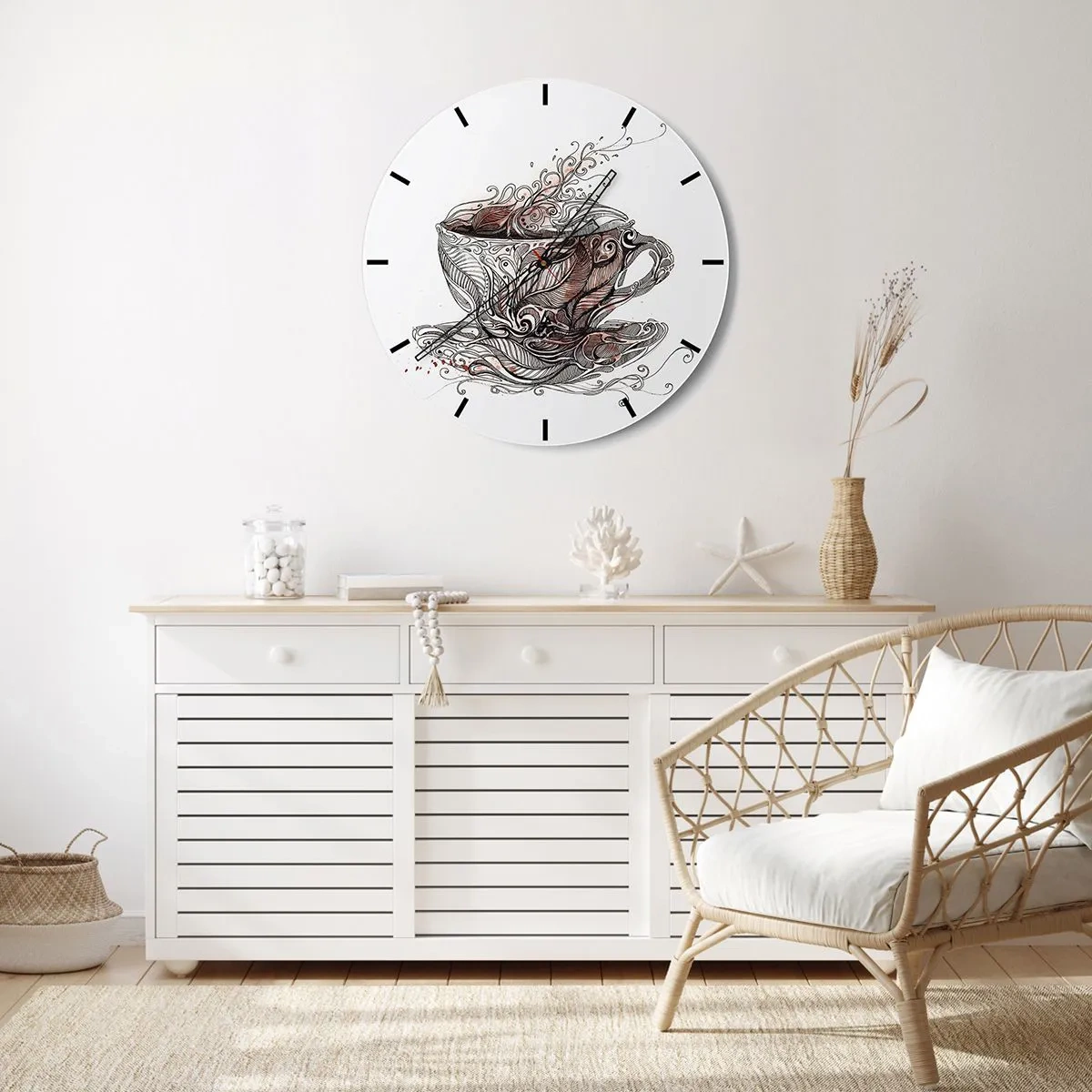 Horloge murale - Pendule murale - Une tasse de café avec un motif artistique - 30x30cm - Du thé, bon pour tout - Décoration murale moderne pour le salon, la cuisine et la chambre ARTTOR