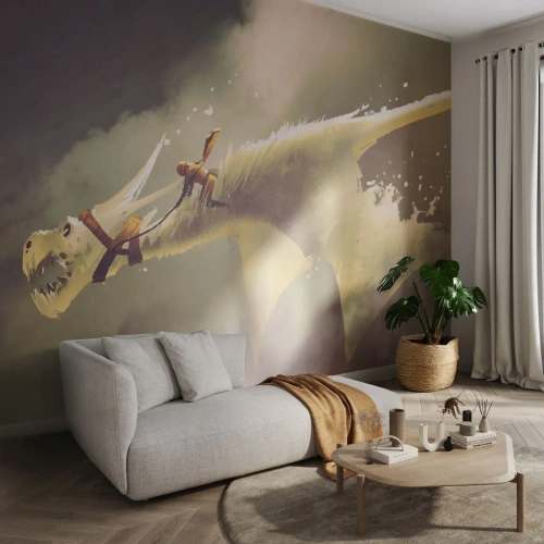 Papier Peint Photo Premium Sand - Le monde à la rescousse - Abstraction, Fantaisie, Dragon - 500x350 cm